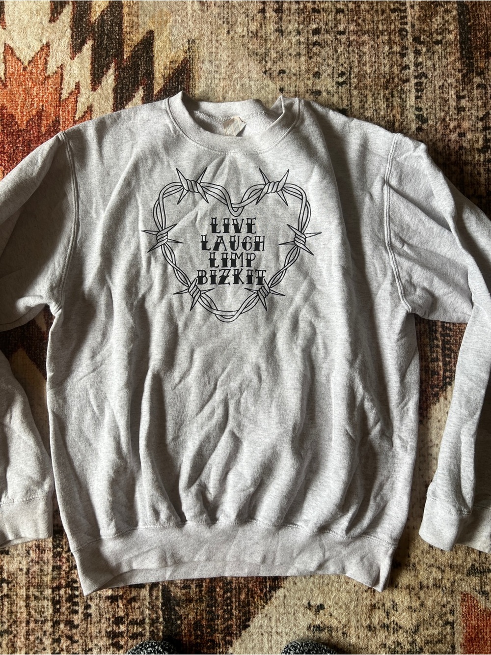 Light Gray 'Live Laugh Limp Bizkit' Graphic Crewneck Sweatshirt